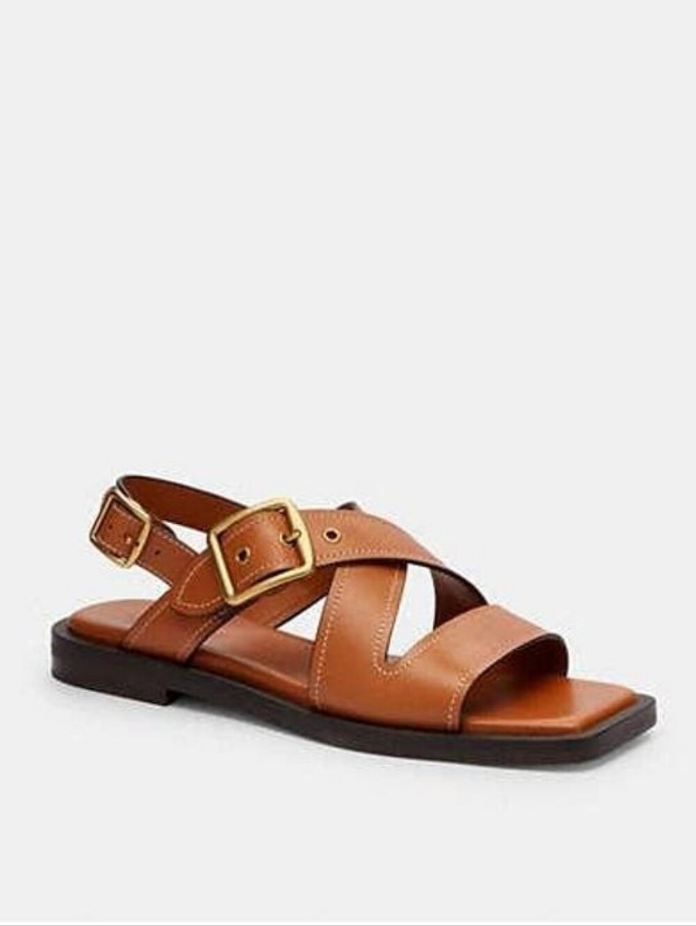COACH Archival Buckle Flat Sandals Brown Leather Size 11